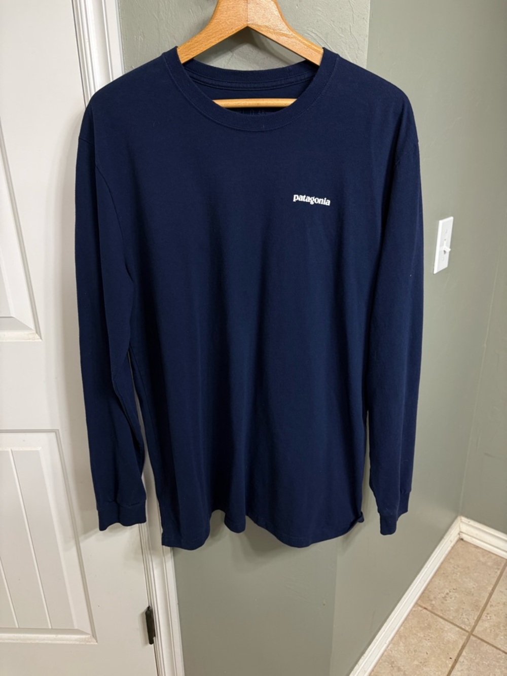 Patagonia Men's Long-Sleeve Crew Tee — Navy Blue with White Logo